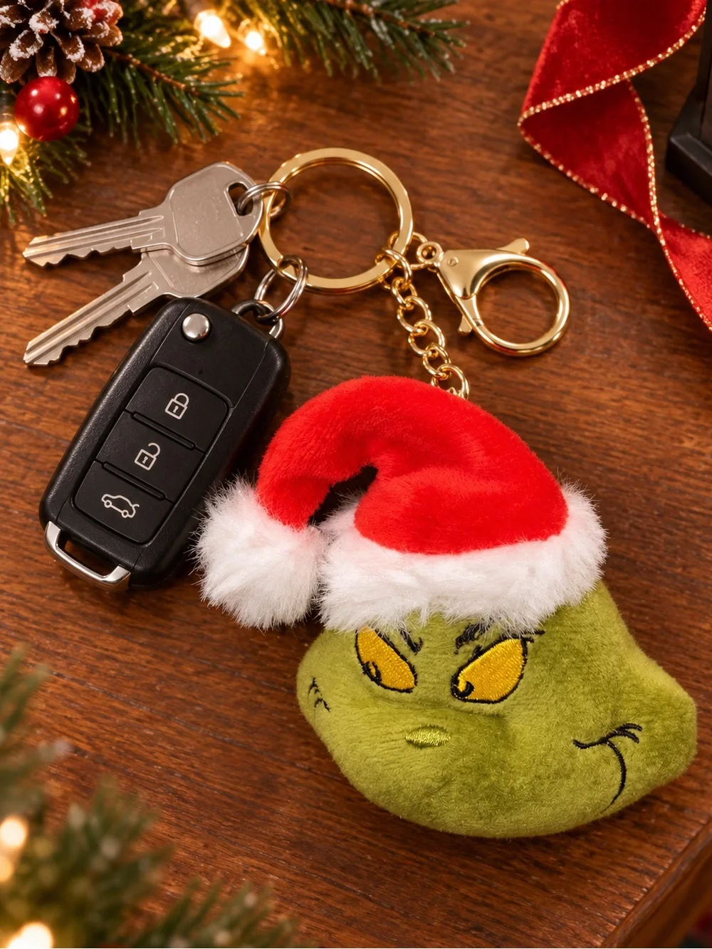 Dr. Seuss The Grinch Plush Keychain Bag Charm Santa Hat NWT